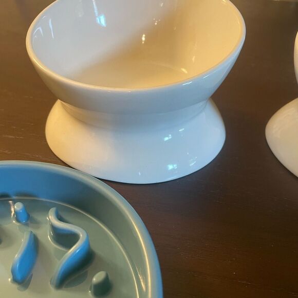 Raised Ceramic Dog or Cat Bowls and Two Slow Feeder Bowls - Picture 3 of 12